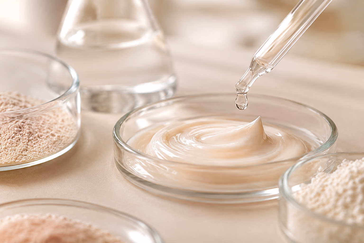 Cosmetic cream sample in a laboratory setting.